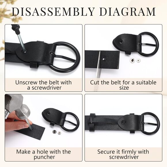 Women Black Casual Leather Belt With Gold Buckle Ladies Dress Belt For 2924 - Picture 7 of 7